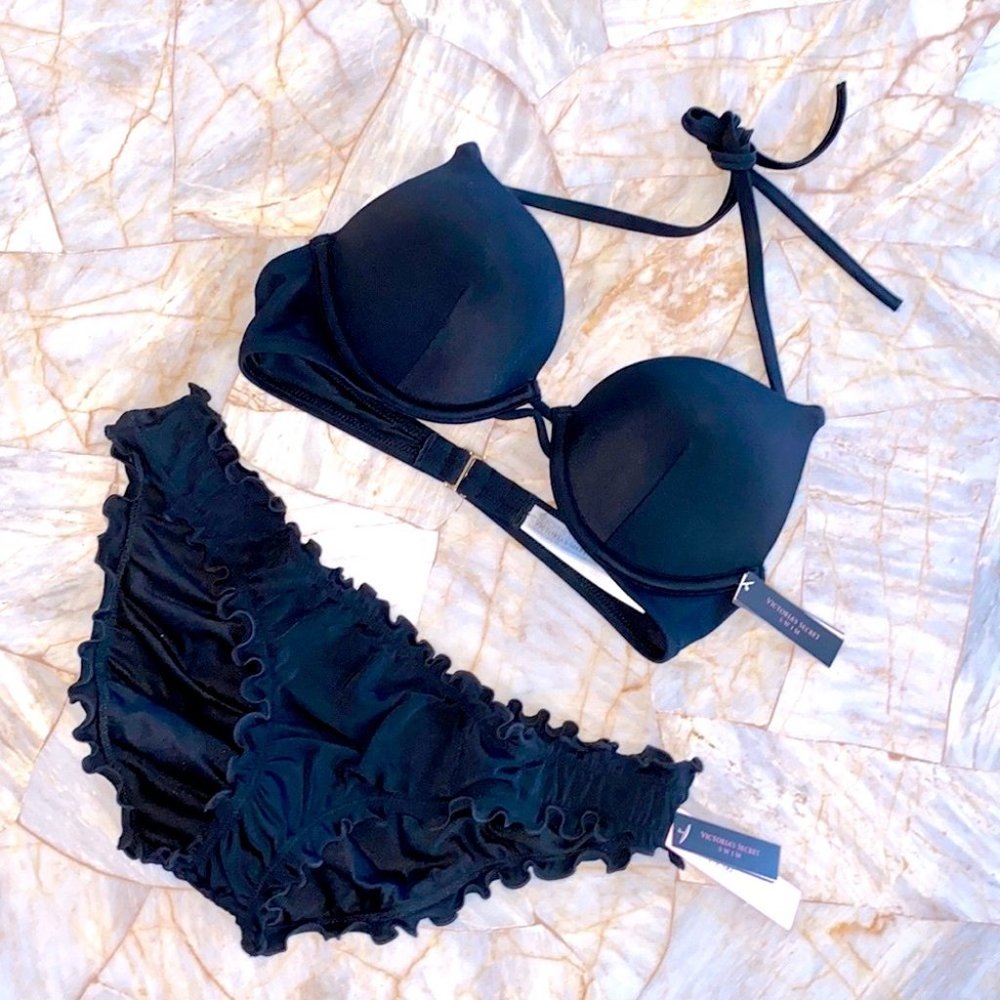 34b Small Halter BOMBSHELL ADD 2 CUPS‎ Swimsuit Set Bikini Swim Top + Bottoms